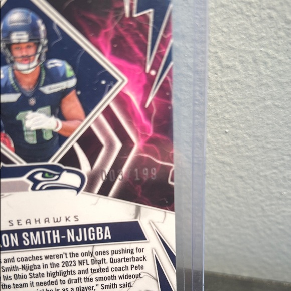 Thunderbirds Jaxon Smith-Njigba Rookie Card numbered 003/199 Super Bowl Champ - Picture 3 of 3